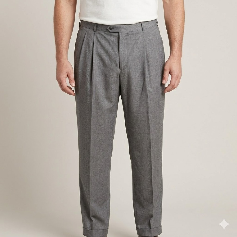 Neiman Marcus M57499040 Wool Pleated Dress Pants Mens 40 Gray Super 120's EUC‎